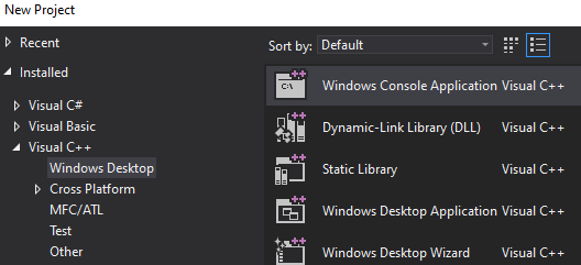 Creating a new project in Visual Studio